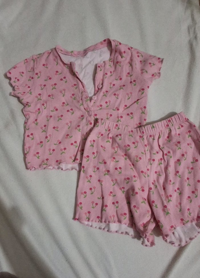 Düğmeli Pembe Desenli Çocuk Takımı - Görsel 4