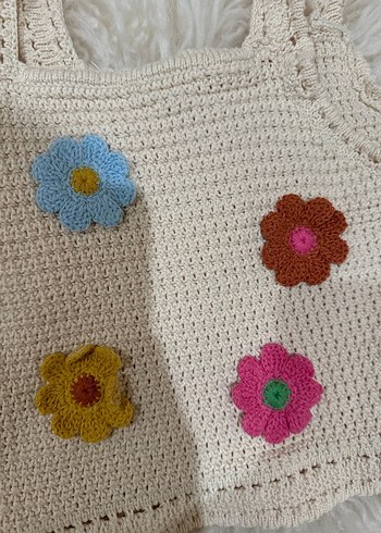 Çiçek Nakışlı Kız Çocuk Örgü Atlet - Görsel 4