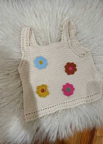 Çiçek Nakışlı Kız Çocuk Örgü Atlet - Görsel 3