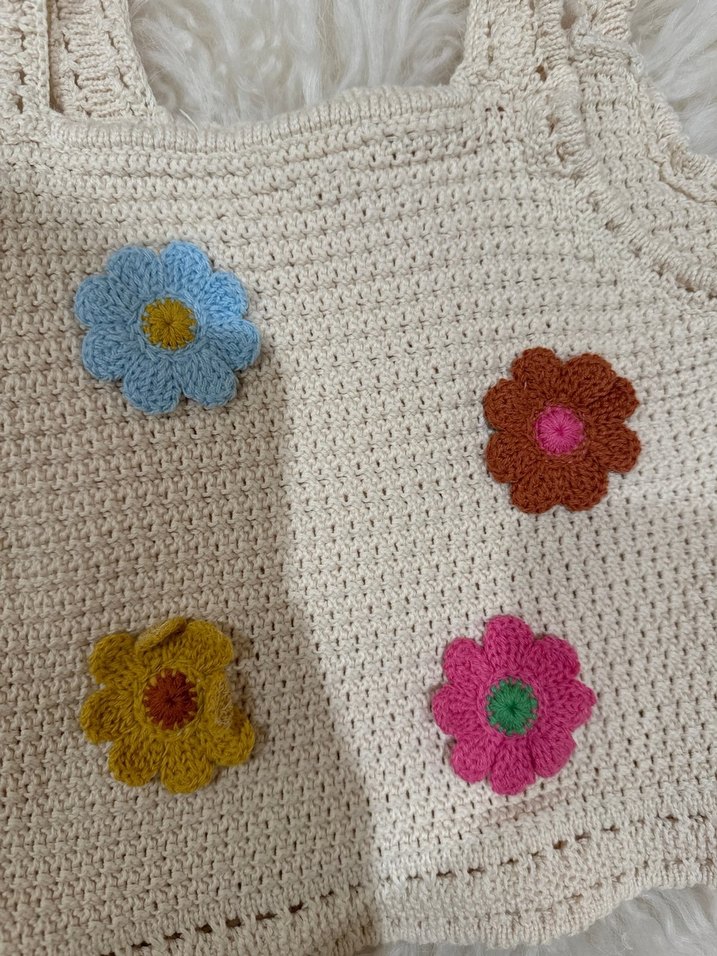 Çiçek Nakışlı Kız Çocuk Örgü Atlet - Görsel 4