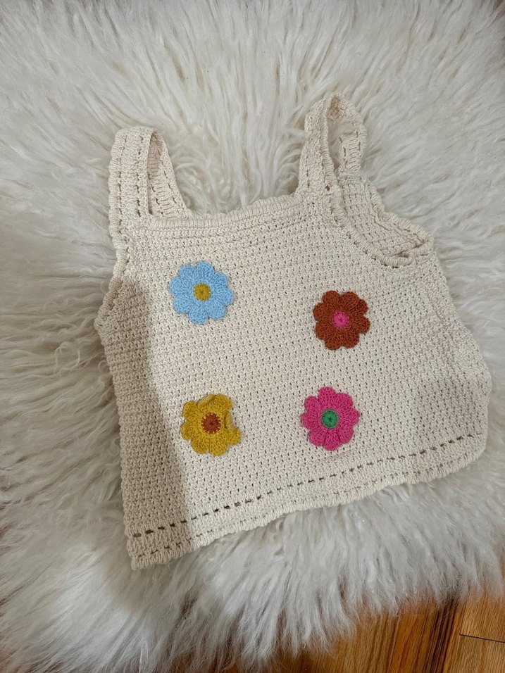 Çiçek Nakışlı Kız Çocuk Örgü Atlet - Görsel 3