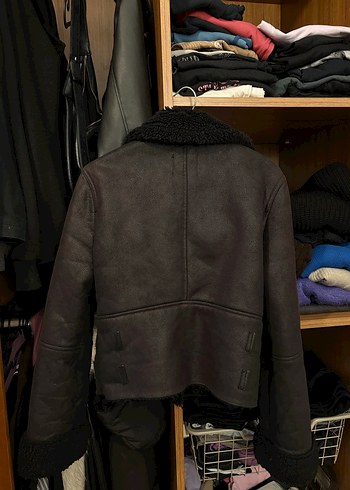 Siyah Kürklü Deri Biker Ceket - Görsel 3