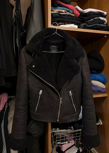 Siyah Kürklü Deri Biker Ceket - Görsel 2