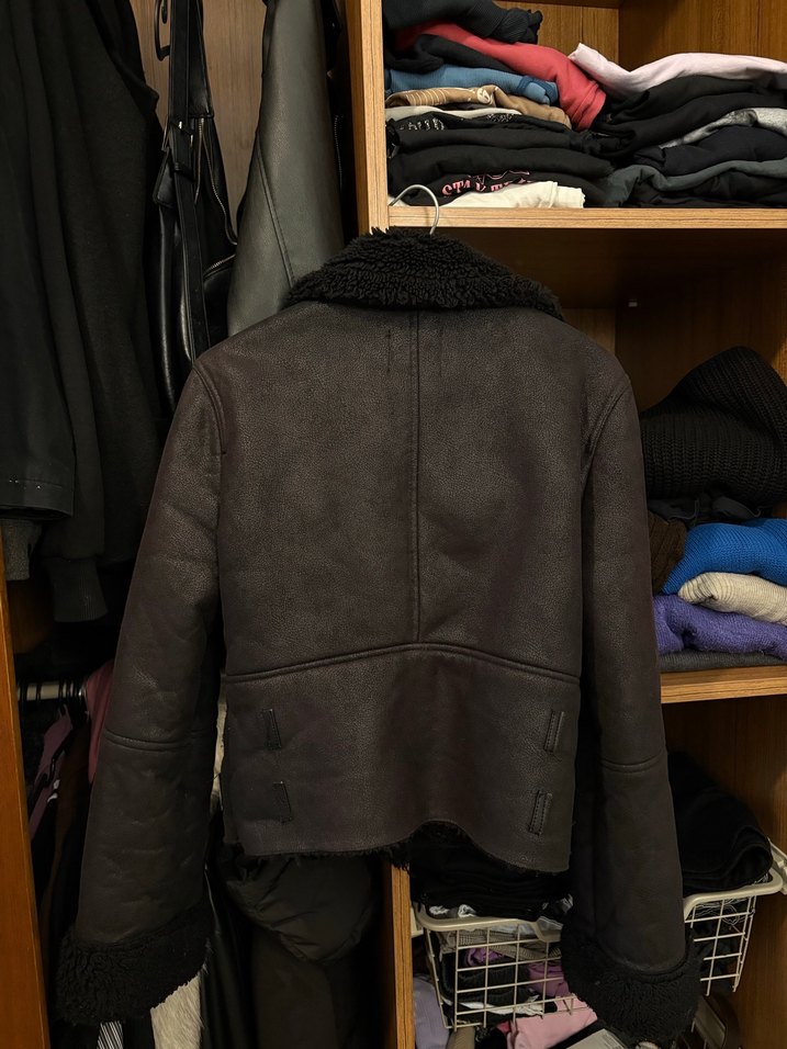 Siyah Kürklü Deri Biker Ceket - Görsel 3