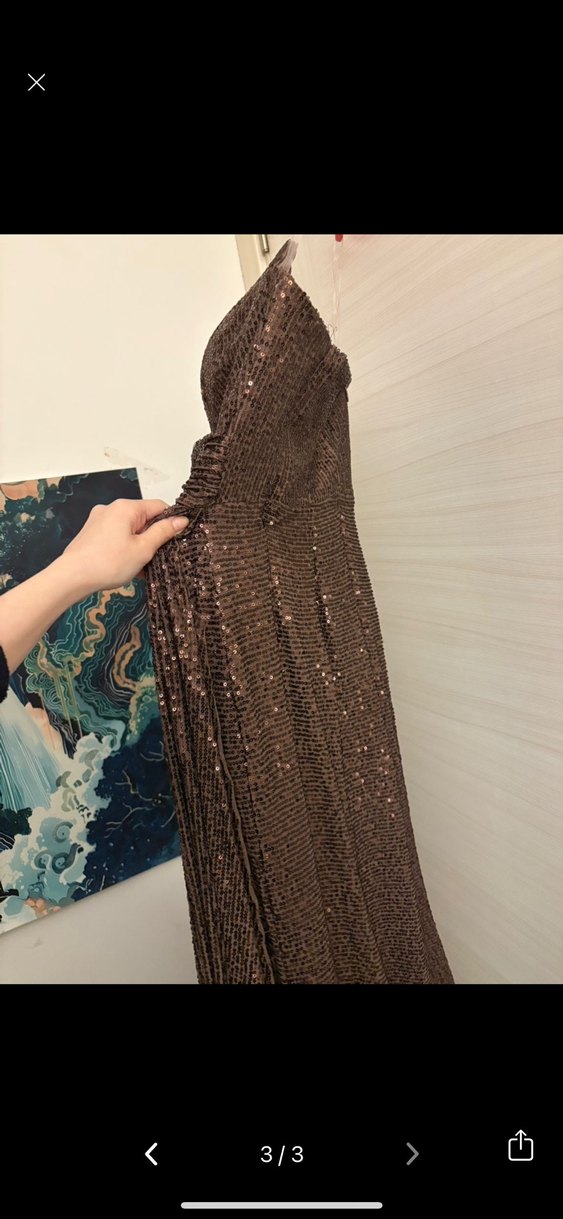 Kahverengi Drapeli Straplez Uzun Abiye Elbise - Görsel 2