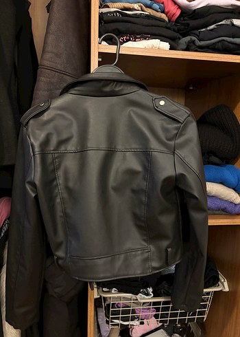 Siyah Deri Biker Ceket Kadın - Görsel 3