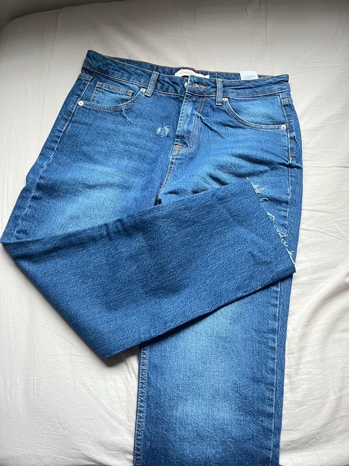 Düz Mavi Denim Kadın Jean - Görsel 4