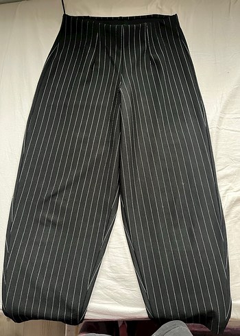Havuç paça Çizgili Gri Kadın Kumaş Pantolon - Görsel 3