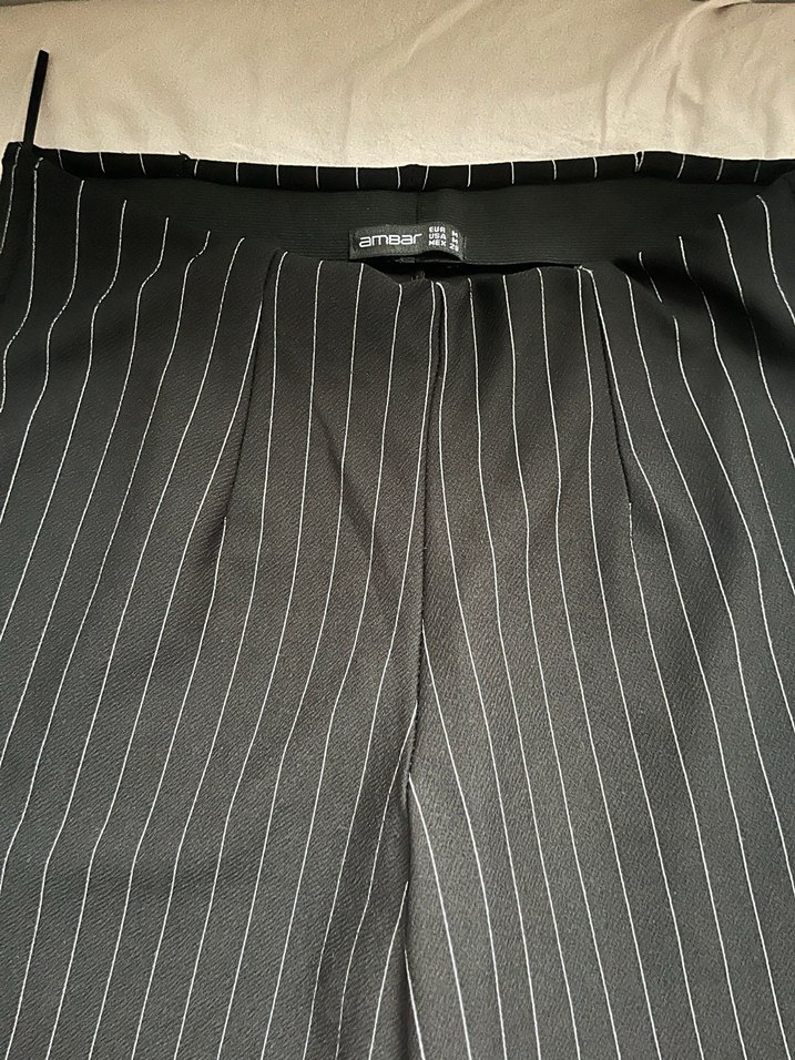 Havuç paça Çizgili Gri Kadın Kumaş Pantolon - Görsel 2