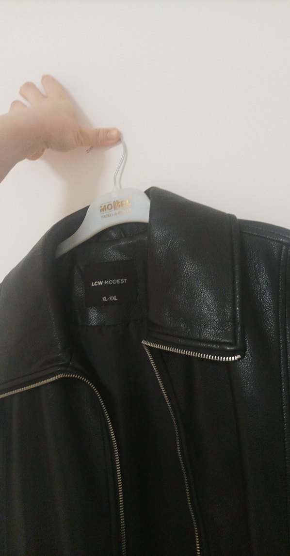 Siyah Deri Kadın Ceket Midi Boy - Görsel 2