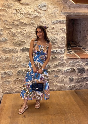 Bohem Tarz Çok Renkli Uzun Yırtmaçlı Elbise