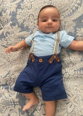 Mavi Denim Askılı Erkek Bebek Takım