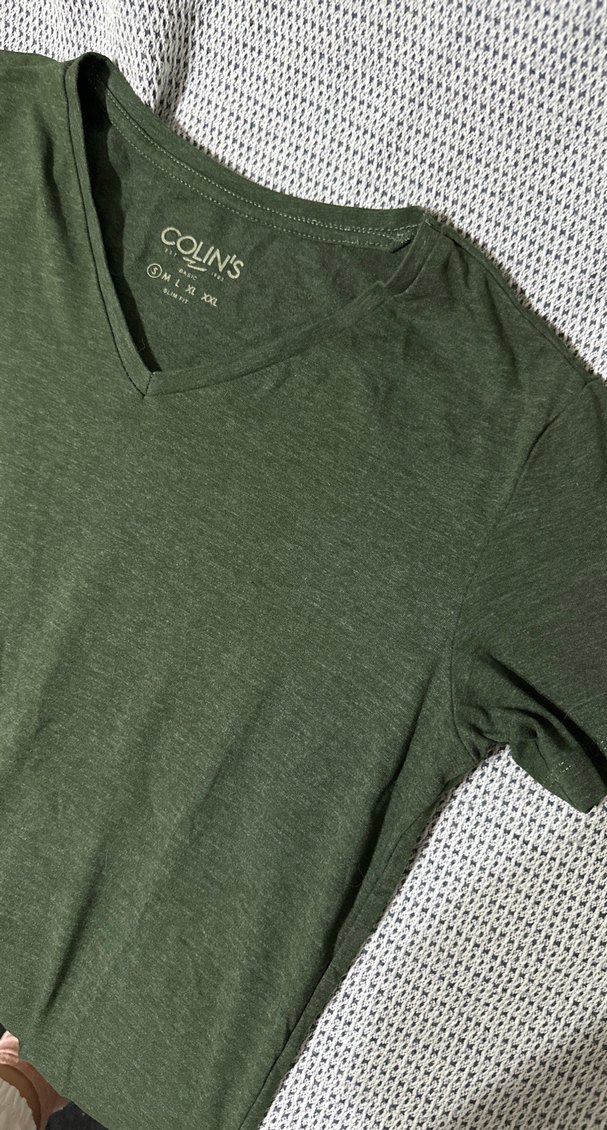 Erkek Haki V Yaka Tişört - Görsel 3