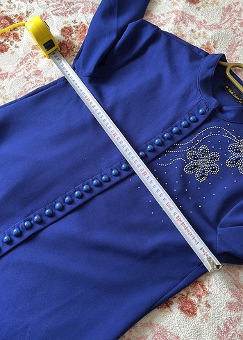 52 Beden mor Renk Mor İşlemeli Uzun Kollu Gömlek Tunik