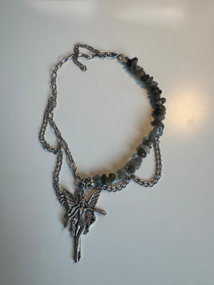 Peri & Labradorit Taşı Kolye El Yapımı - Görsel 2