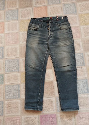Gri Düğmeli Erkek Denim Pantolon