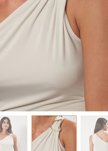 Trendyolmilla Bej Drapeli V Yaka Kolsuz Bluz - Görsel 2