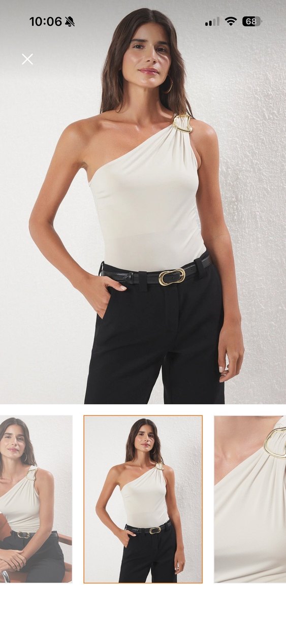 Trendyolmilla Bej Drapeli V Yaka Kolsuz Bluz - Görsel 3