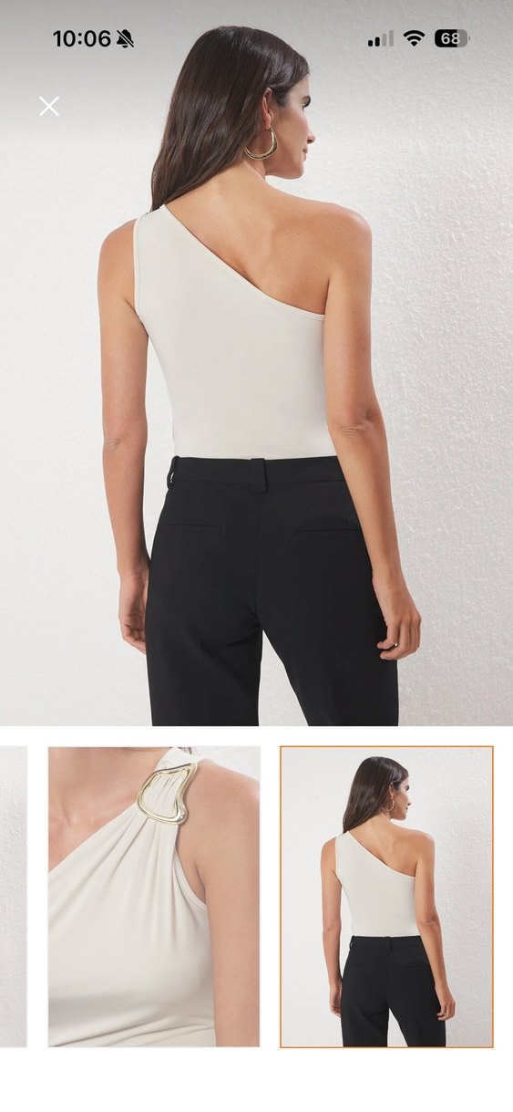 Trendyolmilla Bej Drapeli V Yaka Kolsuz Bluz - Görsel 4