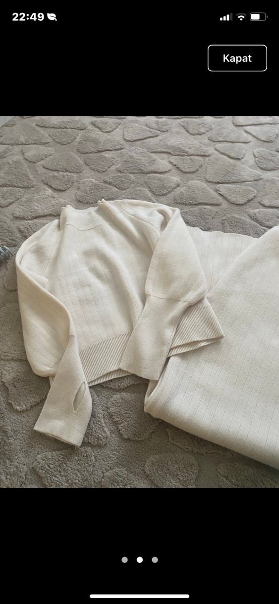 Beyaz Kadın Örme Pamuklu Yüksek Yakalı Kazak - Görsel 2