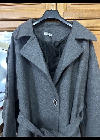 Gri Kuşaklı Oversize Kaban - Görsel 3