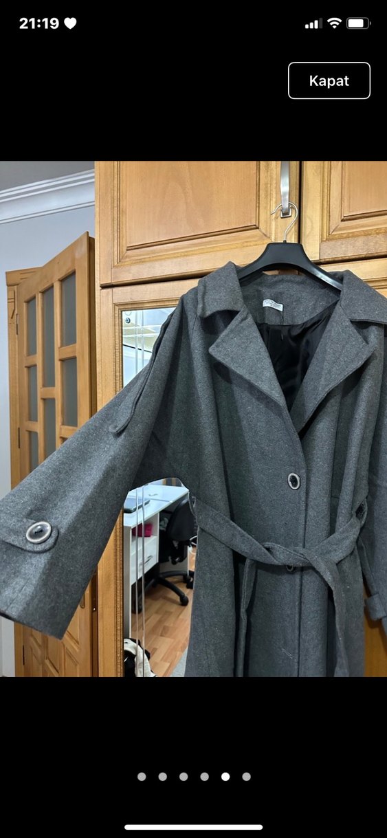 Gri Kuşaklı Oversize Kaban - Görsel 2