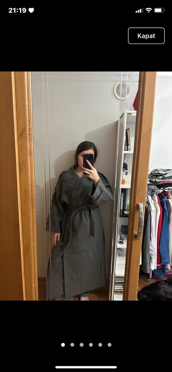 Gri Kuşaklı Oversize Kaban - Görsel 4