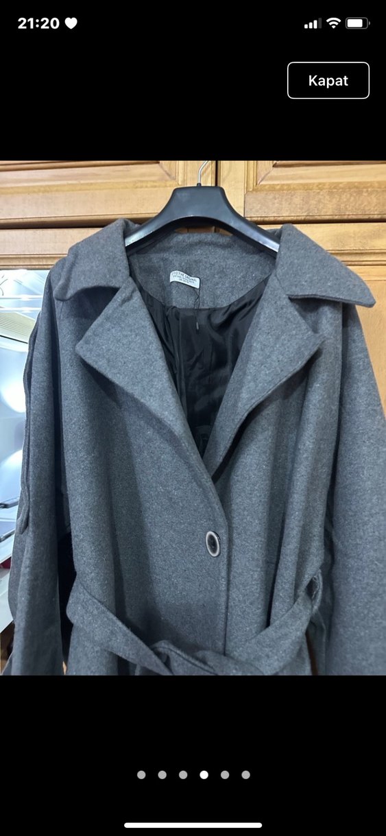 Gri Kuşaklı Oversize Kaban - Görsel 3