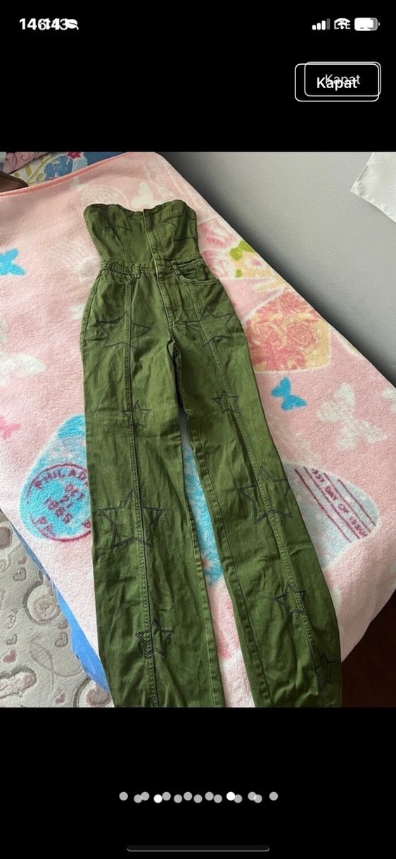 Yeşil Bağlamalı Desenli Fermuarlı Kadın Pantolon - Görsel 3