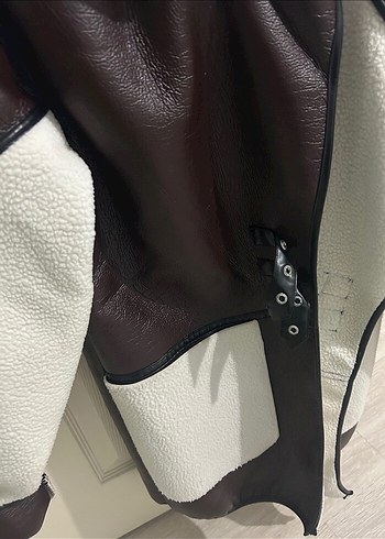 Kürklü Beyaz Deri Biker Kadın Ceket - Görsel 3