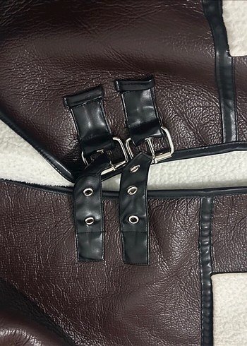 Kürklü Beyaz Deri Biker Kadın Ceket - Görsel 4