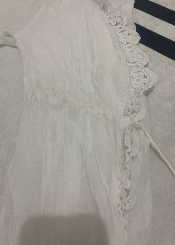 Dantel Detaylı Beyaz Uzun Keten Elbise - Görsel 2