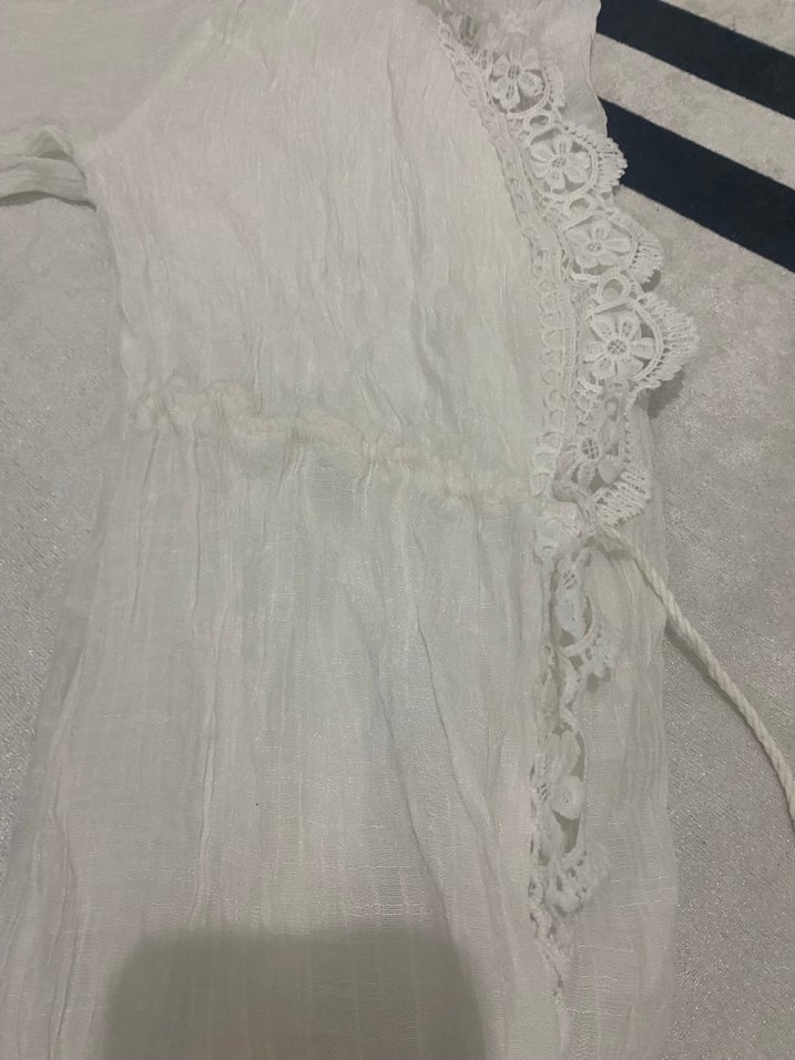 Dantel Detaylı Beyaz Uzun Keten Elbise - Görsel 2
