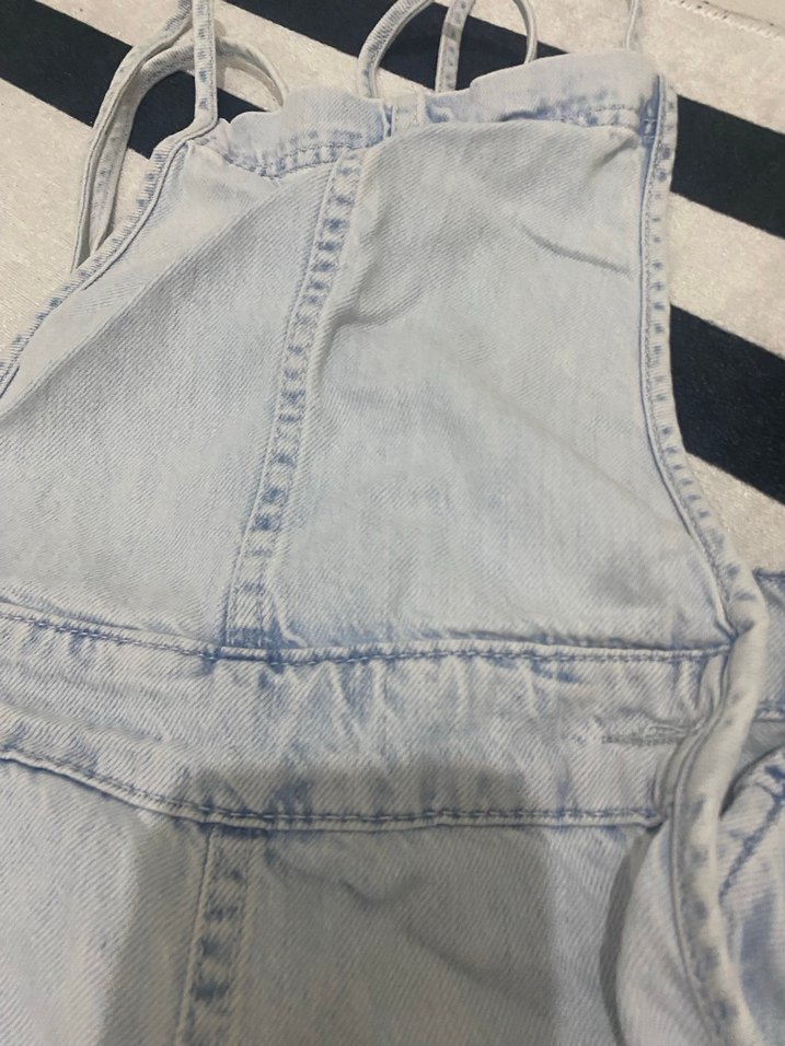 Kadın Gri Denim Askılı Uzun Tulum - Görsel 2