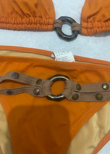 Tokalı, Askılı Turuncu Bohem Bikini - Görsel 2