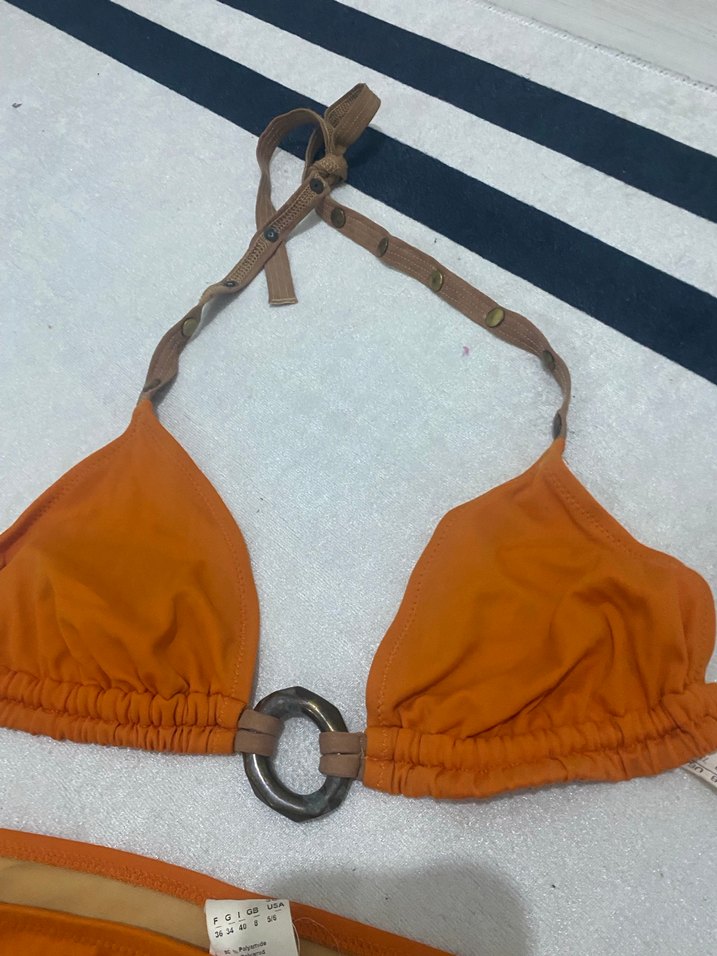 Tokalı, Askılı Turuncu Bohem Bikini - Görsel 3