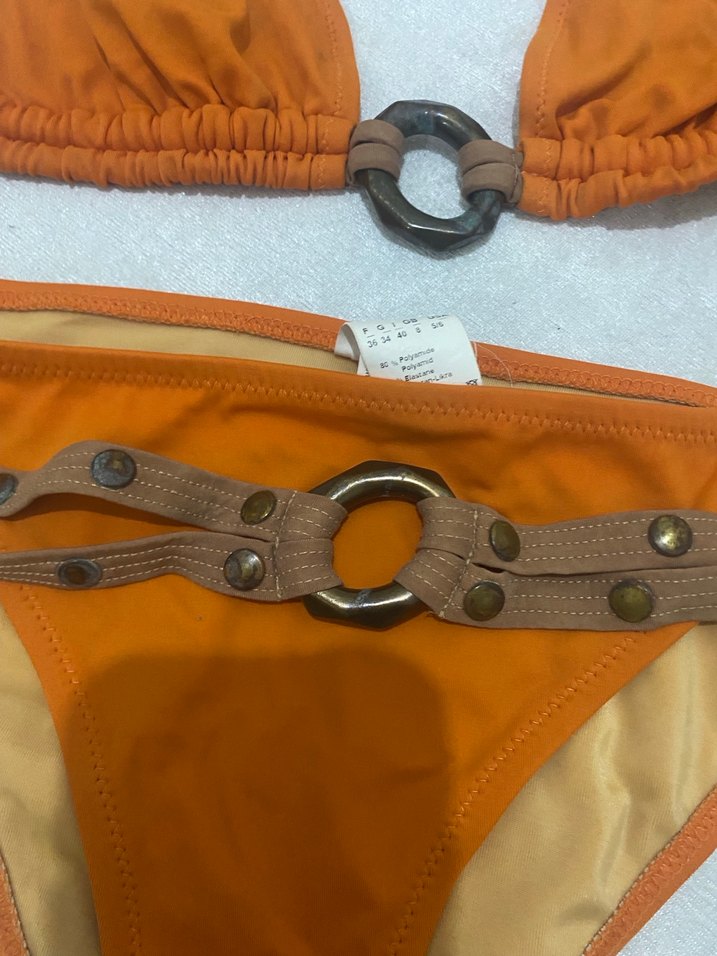 Tokalı, Askılı Turuncu Bohem Bikini - Görsel 2