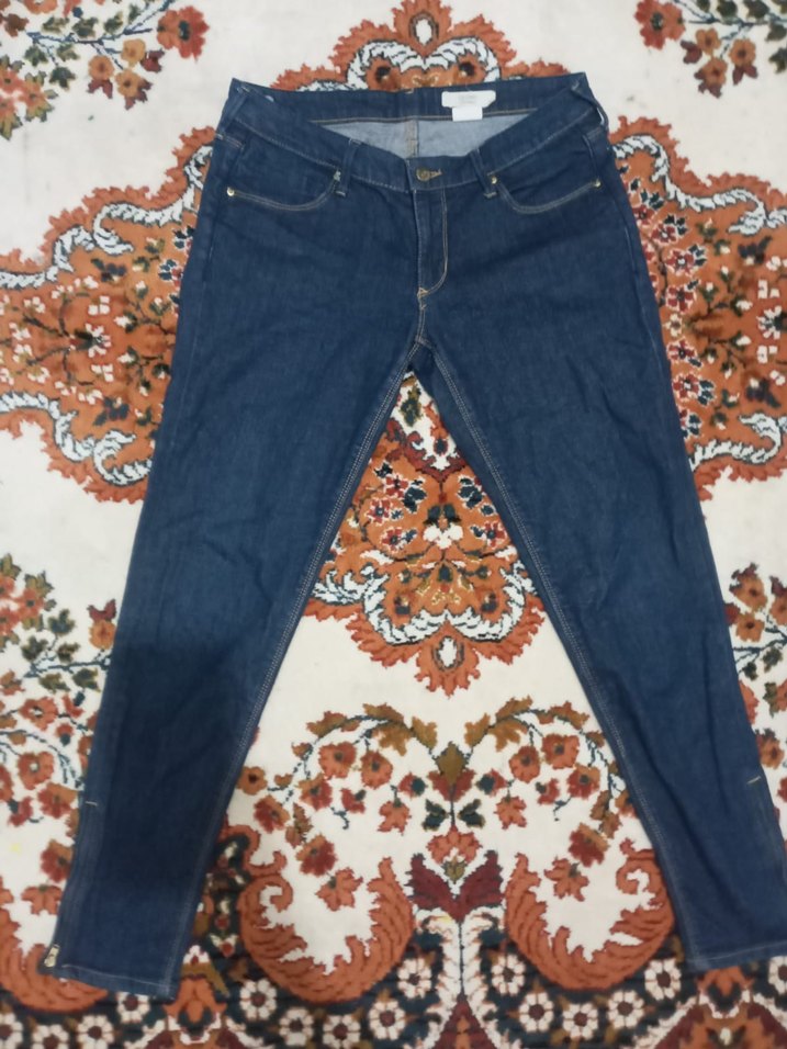 Kadın Koyu Mavi Dar Kesim Fermuarlı Kot Pantolon - Görsel 3