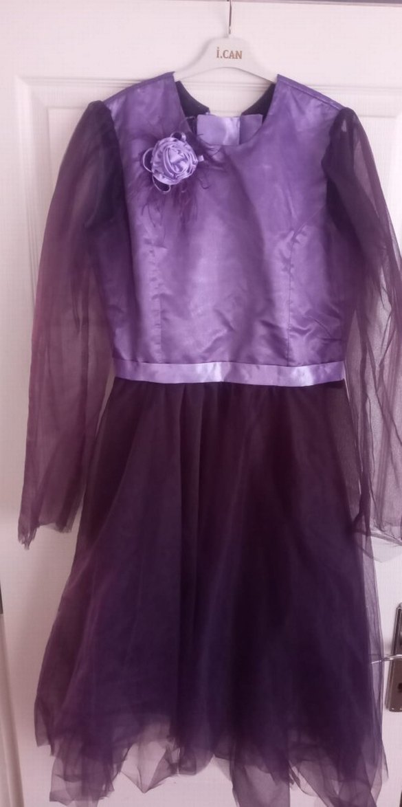 Mor Midi Gotik V Yaka Drapeli Abiye Elbise - Görsel 2