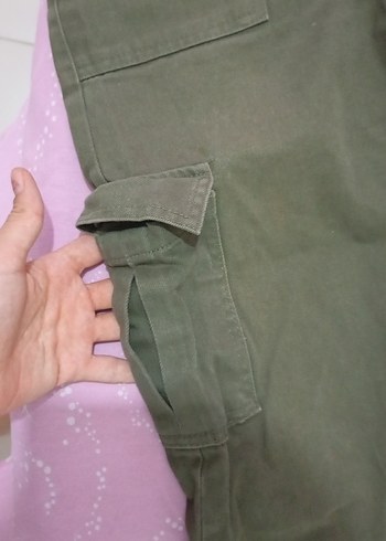 Düğmeli Yeşil Kadın Midi Boy Bol Kot Pantolon - Görsel 3