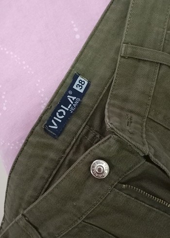 Düğmeli Yeşil Kadın Midi Boy Bol Kot Pantolon - Görsel 2