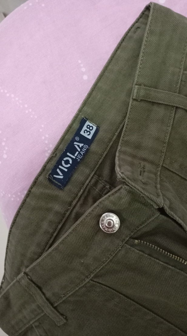 Düğmeli Yeşil Kadın Midi Boy Bol Kot Pantolon - Görsel 2