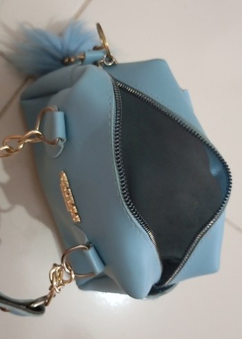 Mavi Deri Kadın Çanta - Fermuarlı - Görsel 5