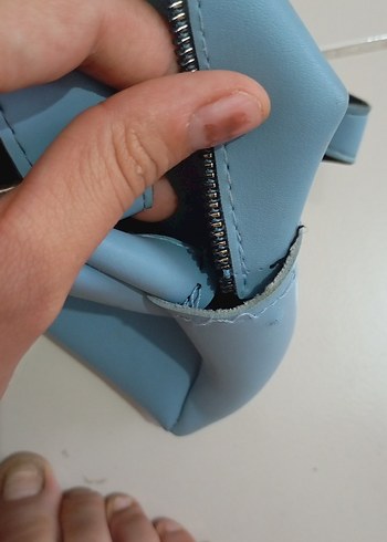 Mavi Deri Kadın Çanta - Fermuarlı - Görsel 4