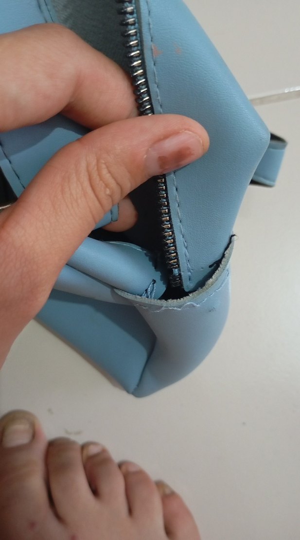 Mavi Deri Kadın Çanta - Fermuarlı - Görsel 4