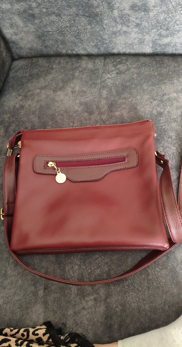 Bordo Deri Kadın Çanta Fermuarlı - Görsel 3