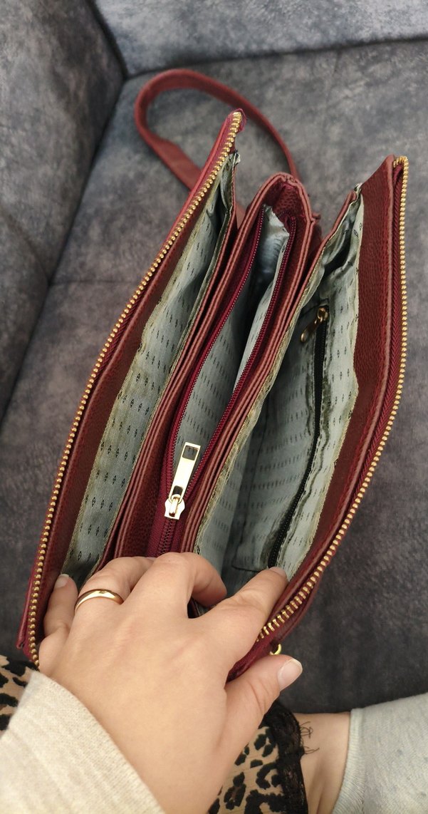 Bordo Deri Kadın Çanta Fermuarlı - Görsel 2