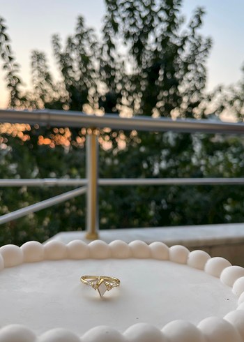 Diğer Baklava dilimi Detaylı Modern Klasik Beyaz Kadın Yüzük
