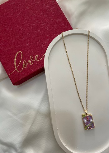 Mor Renkli Zincir Detaylı Bohem Kolye - Görsel 2