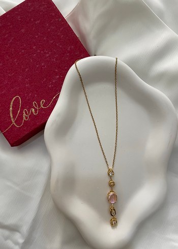 Gold Pudra Taş Detaylı Y Kadın Kolye - Görsel 2